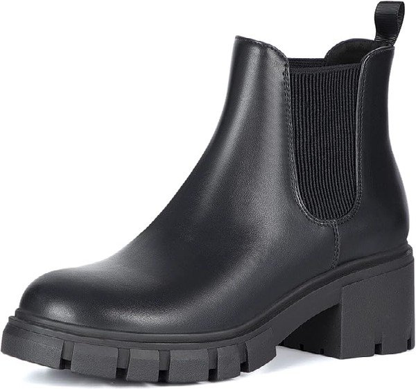 Black lug-sole ankle boots for women