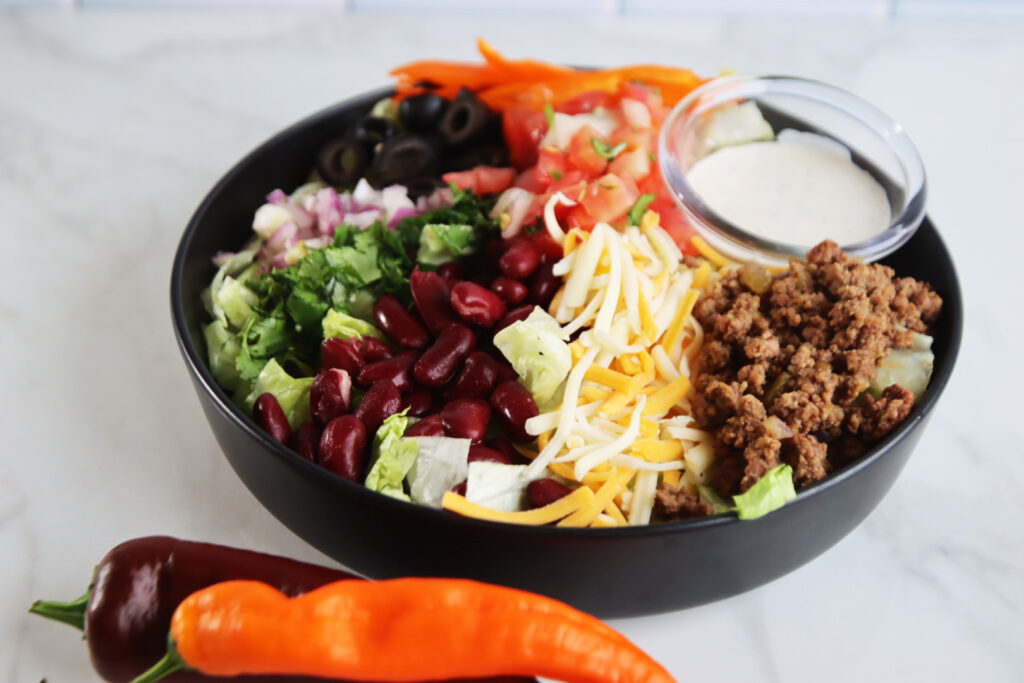Taco Salad in black bowl