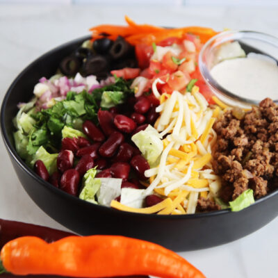 Taco Salad in black bowl